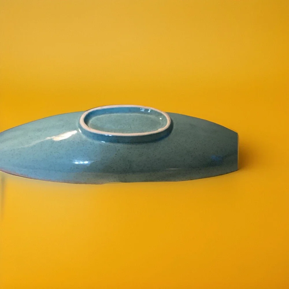 VTG USA Pottery Console Dish-Turquoise W/Gold Accent- 19